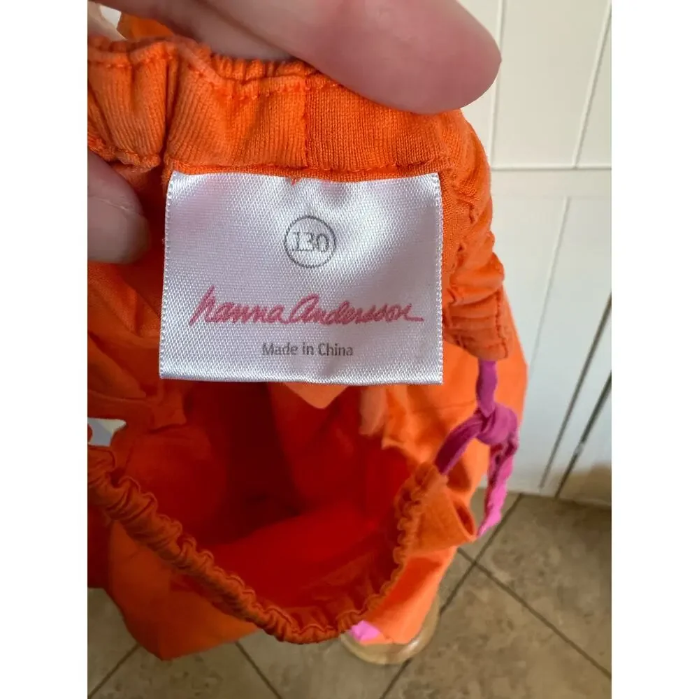 Hanna Andersson‎ Girls Dress Sz 8 130 Orange Flowers Sleeveless Knit